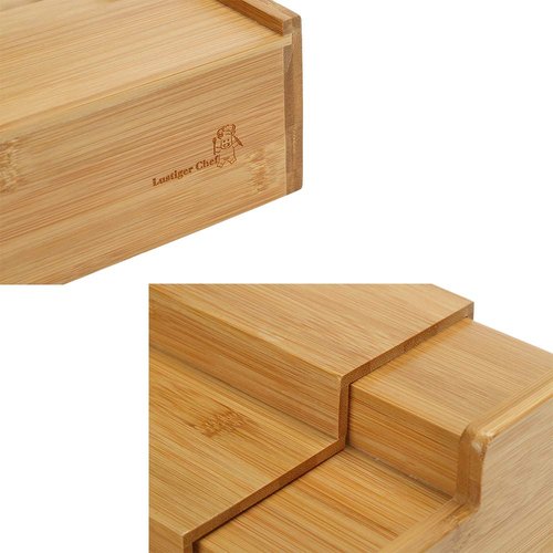 Lustiger Chef Spice Rack Organizer for Cabinet, Expandable Natural Bamboo Desk Shelf, 3-Tier Adjustable Spice Rack, Storage and Seasoning Shelf Organizer for Kitchen Countertop Pantry Tabel