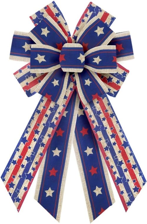 Large Patriotic Wreath Bow - American Flag Burlap Design | Perfect for 4th of July & Labor Day Decor