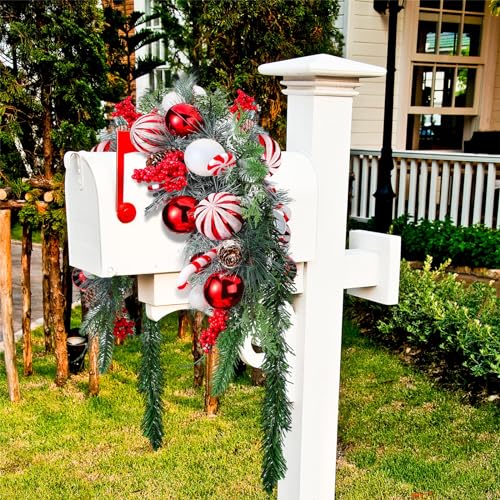 88-Inch Artificial Christmas Mailbox Swag, Red and Green Holiday Decor
