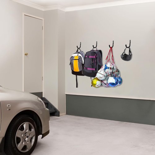 KURUI Heavy Duty Metal Wall Hooks - 6-Pack Garage Organization Hooks for Tools & Bags | Black Utility J Hooks
