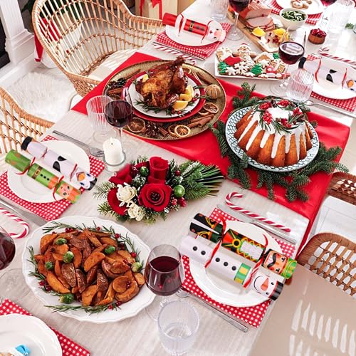 Envotek 12 Pack Christmas Cartoon No-Snap Party Favors with Hats & Gifts - Holiday Table Decorations