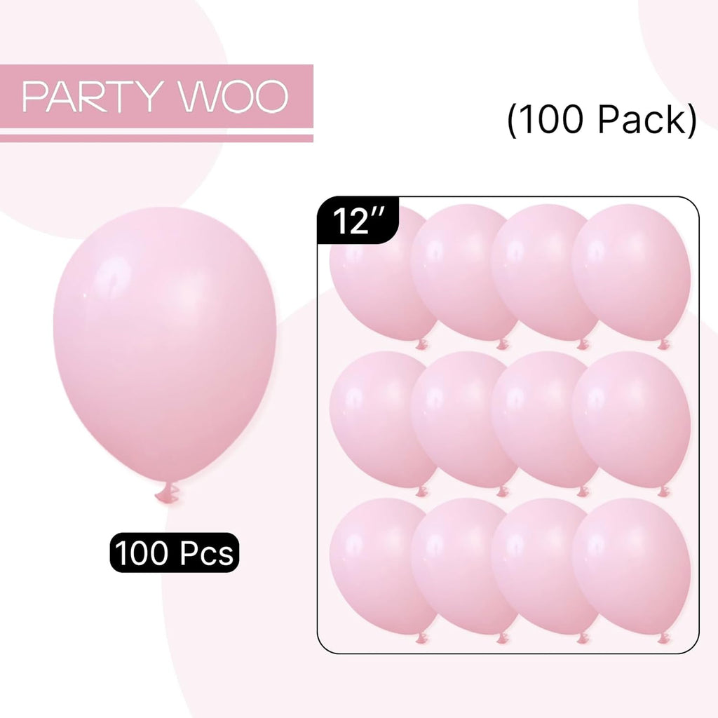 PartyWoo Light Pink Balloons - 100pcs 12 Inch Pastel Balloons for Baby Showers & Weddings