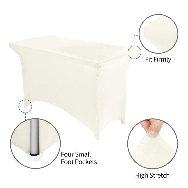 Peomeise 4FT Spandex Table Cover Rectangular Stretch Spandex Tablecloth (Ivory,4FT)