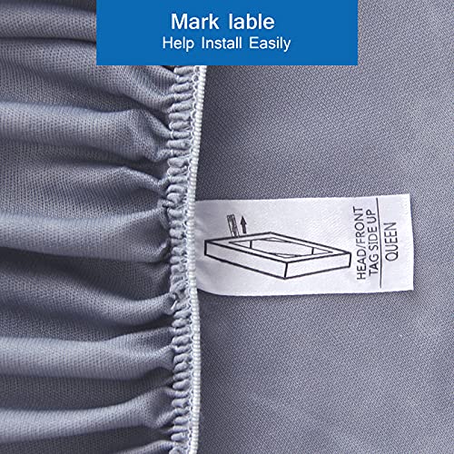 Queen Box Spring Cover - Stretchable 4-Side Bed Skirt Wrap, Grey