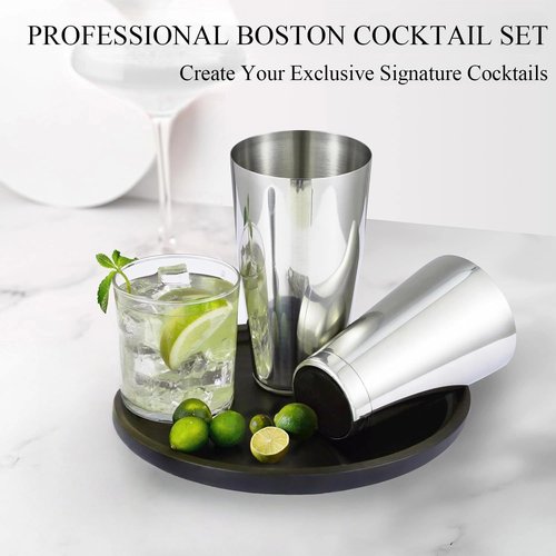 Boston Cocktail Shaker Set, 24 oz & 18 oz Premium 304 Steel Weighted Shakers Tins, Metal Martini Shaker for Bartending, Drink Shaker, Essential Bar Tools for Mixing Drinks（Sliver）