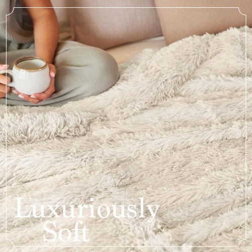 Connecticut Home Co Throw Blanket - Soft Fluffy Cozy Decor | 65x50 Cream Sherpa for Bed & Couch