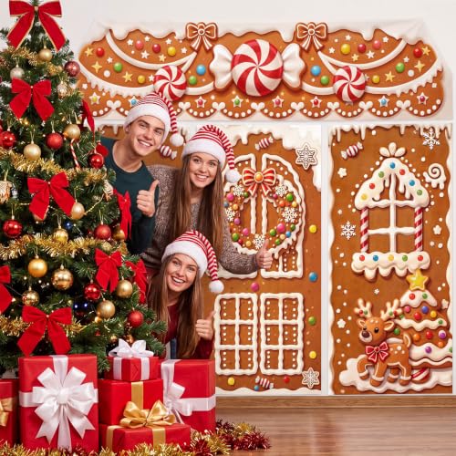 Irenare 4-Piece Christmas Gingerbread Door Cover Set for Holiday Decor