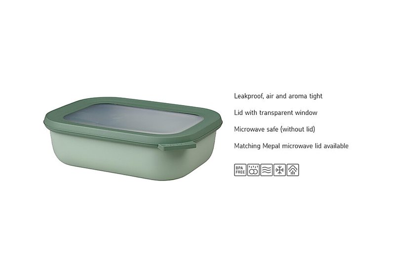 Mepal – Multi Bowl Cirqula 3-Piece Set – Food Storage Container with Lid - Suitable as Airtight Storage Box for Fridge & Freezer, Microwave Container & Servable Dish - 750, 1500, 3000ml - Nordic sage