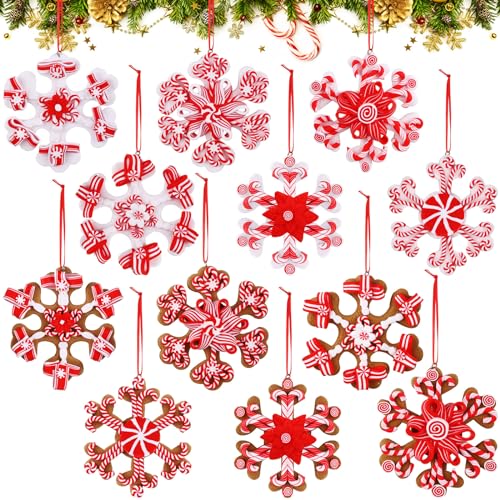 Zeyune Red & White Christmas Peppermint Snowflake Ornaments Set - 12 Pack