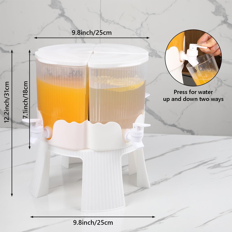 Flyburry 1.8 Gallon Beverage Dispenser for Fridge, 4 Grids Rotating Plastic Drink Dispenser with 4 Spigots Cold Kettle Refrigerator Iced Lemonade Juice Milk Containers for Home picnics Parties