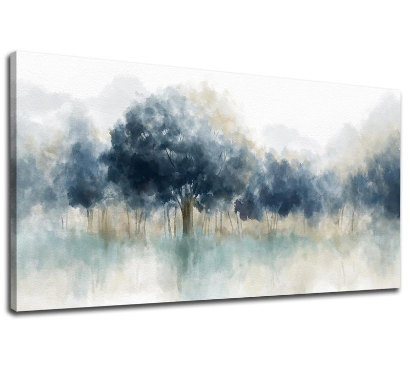 yearainn Foggy Forest Canvas Wall Art - Indigo Blue Abstract Trees Pictures for Wall Decor Nature Canvas Painting Modern Printing Artwork for Living Room Bedroom Home Office Wall Decoration 24" x 48"