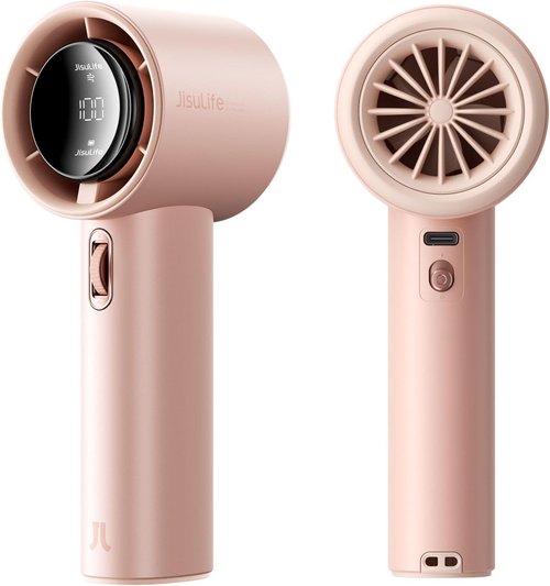 JISULIFE Portable Handheld Fan - Adjustable Speed Turbo Mini with 3600mAh Battery | Pink Color for Travel & Outdoor