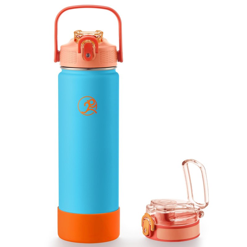 GOSWAG Insulated Water Bottle 24 oz, Stainless Steel Water Bottles with 2 Lids and Silicone Sleeve for School and Work, Double-Wall Vacuum Insulation