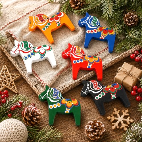 12 Pcs Scandinavian Dala Horse Wooden Ornaments for Christmas Decorations