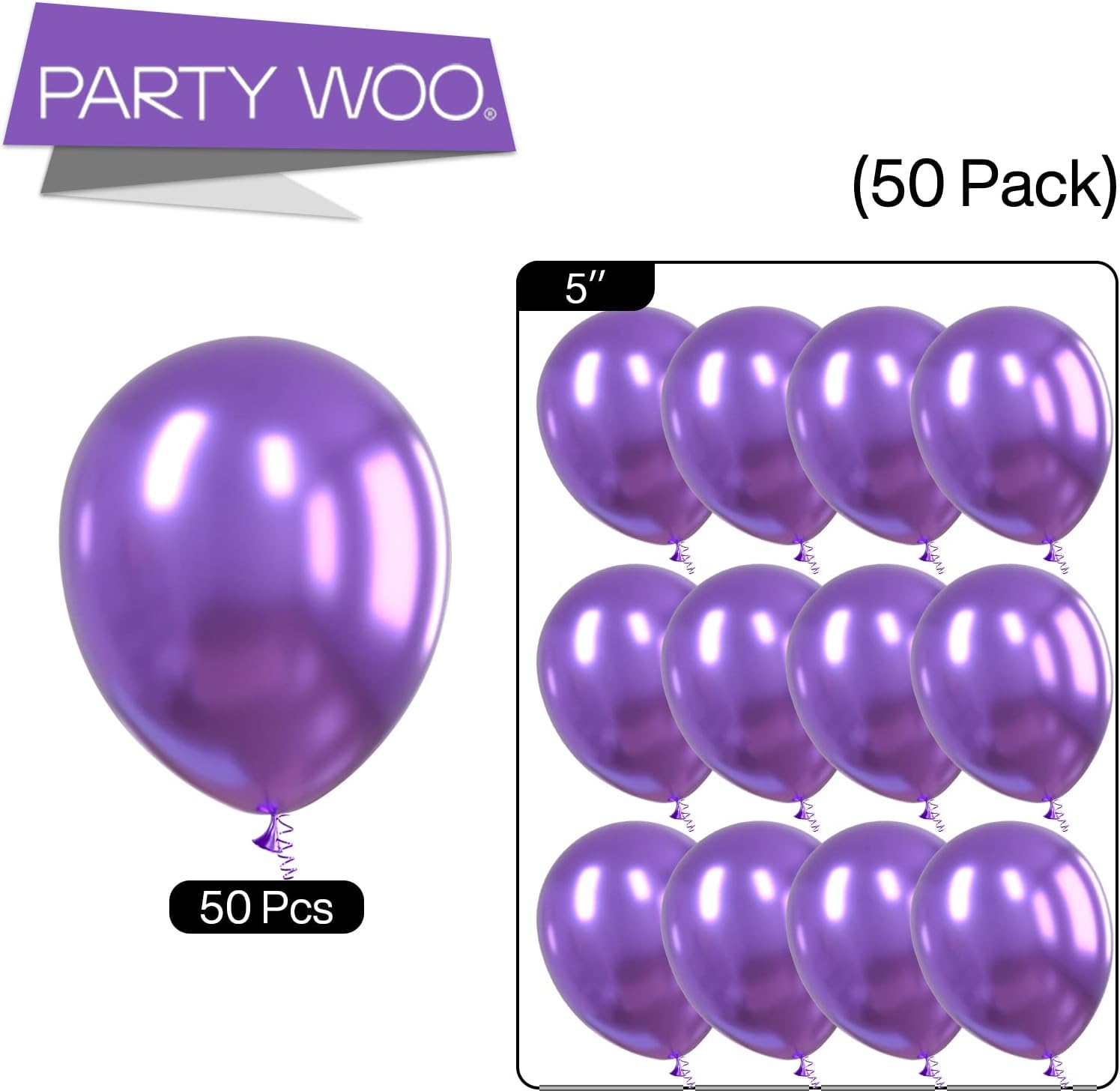 PartyWoo Metallic Purple Balloons - 50 Pcs Mini Chrome Latex for Graduation & Birthday Celebrations