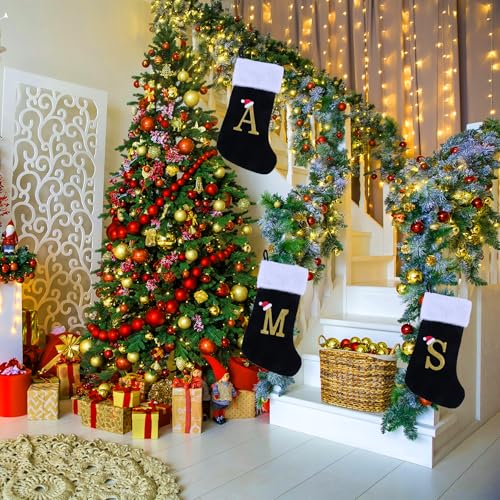 Sailup 20in Monogram Christmas Stocking N - Black Velvet with Plush Cuff, Large Letter N