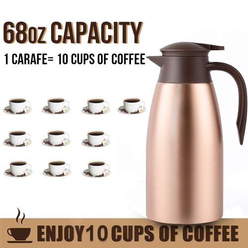 68oz Thermal Coffee Carafe, Stainless Steel Coffee Carafes for Keeping Hot, Airpot Insulated Tea Pot Dispenser for Hot Water, Tea, Hot Beverage - Keep 12 Hours Hot, 24 Hours Cold, Cold