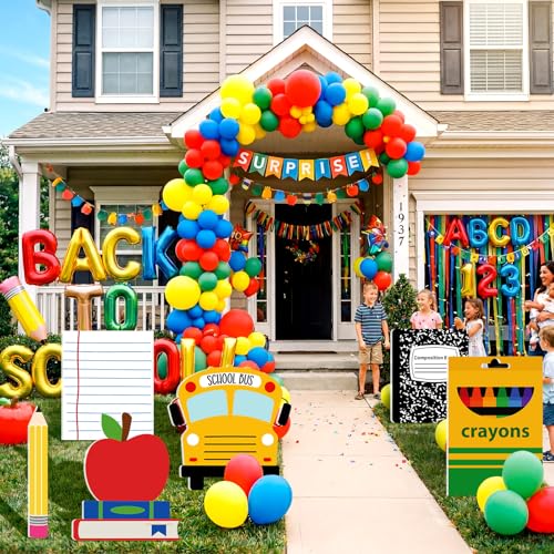 6 Pcs Large Back to School Party Decorations 20-Inch Plastic Cutouts with Stands