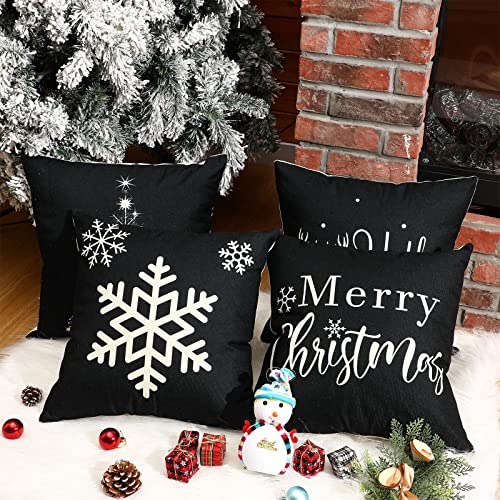Remerry 4-Pack Christmas Pillow Covers 18 x 18 in Black White