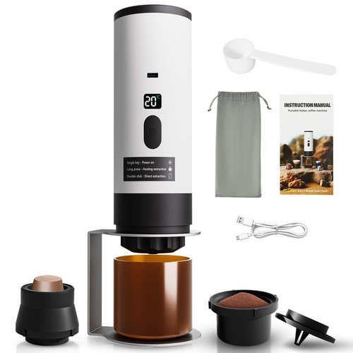 Portable Coffee Maker,20 Bar Manual & Electric Coffee Machine with Self-Heating, USB-C Rechargeable Battery, Compatible with Nespresso Capsules&Ground Coffee,Lightweight for Camping, Travel,Car,Office