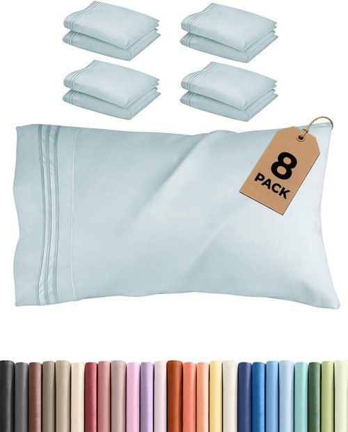 King Pillow Cases by Hotel Quality | Ultra Soft & Wrinkle-Free | 8-Piece Set in Ice Blue