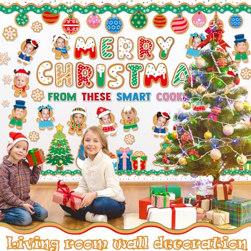 Gingerbread Man Bulletin Board Decor Set - DIY Christmas Photo Wall Including Snowflakes & Gifts - Variation of Gingerbread Man Bulletin Board
