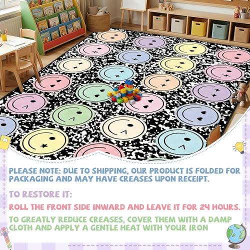 Large Smile Face Classroom Rug, 7.6x12 ft Educational Play Carpet