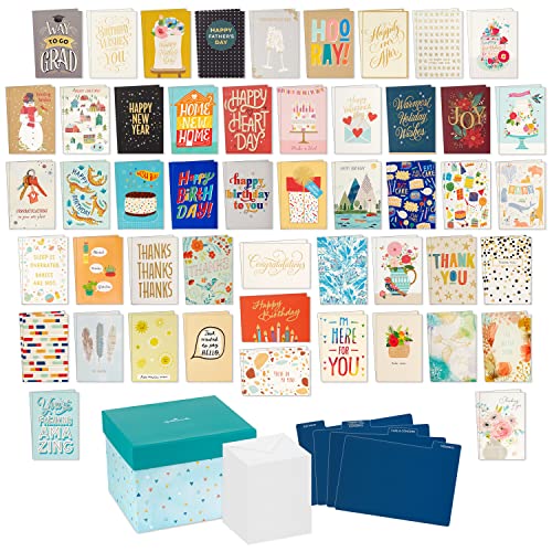 Hallmark All Occasion Boxed Set of Assorted Blank Greeting Cards with Card Organizer (Pack of 100)?Birthday, Thank You, Congratulations, Wedding, Baby, Thinking of You, Sympathy