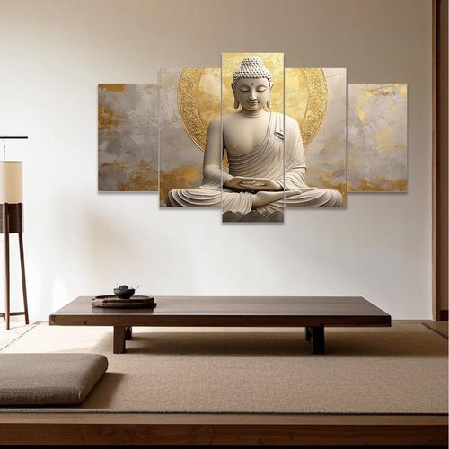CCWACPP 5 Piece Buddha Canvas Wall Art Buddha Statue Painting Prints Large Zen Wall Decor for Living Room Bedroom Meditation Yoga Room Home Decor Framed (8"x14"x2 8"x18"x2 8"x22"x1)
