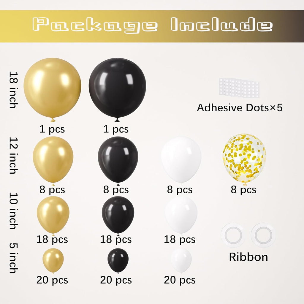 Skiennix Black and Gold Balloon Garland Arch Kit - Elegant Party Decorations for Graduation, Birthday, and New Year Celebrations