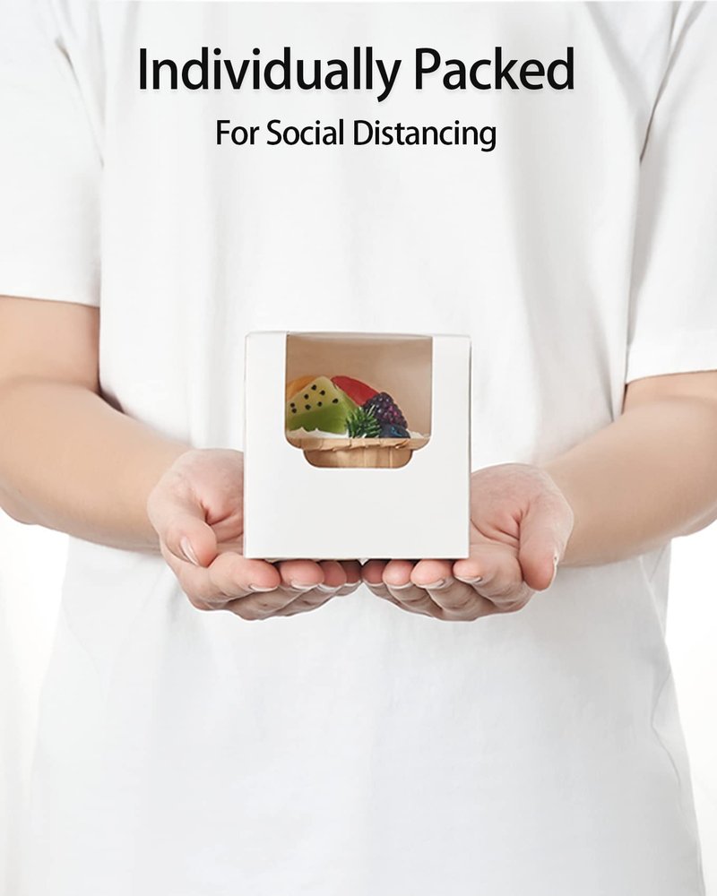 Happyhiram Cupcake Boxes 200 Pcs Bulk white Individual Cupcake Box, Single Cupcake Containers Paper Holders with Inserts and Window for Muffins Cocoa Bombs Packaging Togo Boxes
