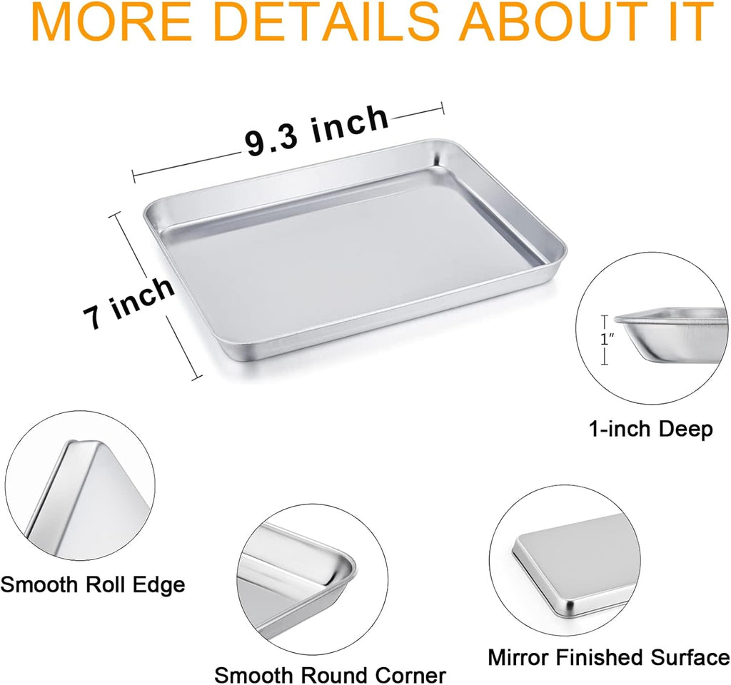 TeamFar Stainless Steel Toaster Oven Tray and Rack Set - 9.3" x 7" x 1" | Non-Toxic, Easy Clean & Dishwasher Safe