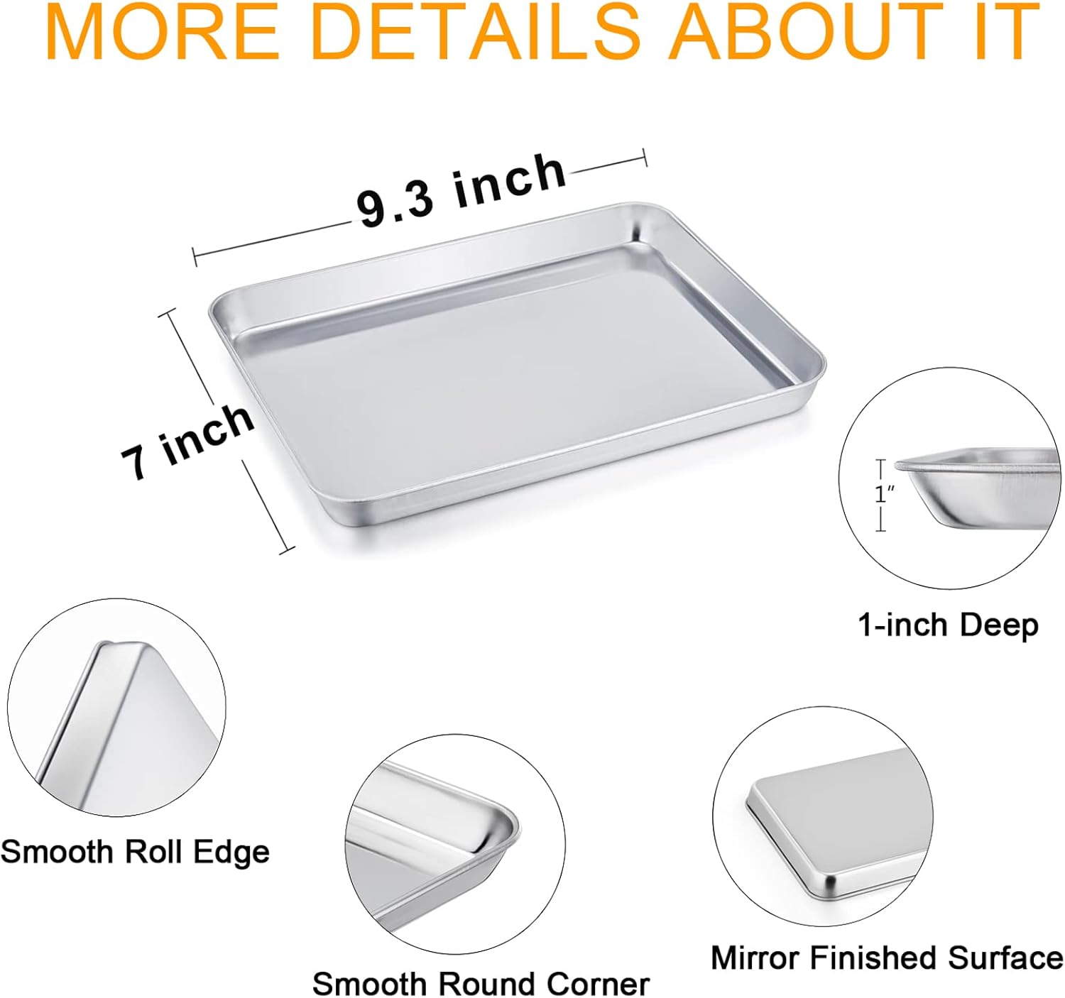 TeamFar Stainless Steel Toaster Oven Tray and Rack Set - 9.3" x 7" x 1" | Non-Toxic, Easy Clean & Dishwasher Safe