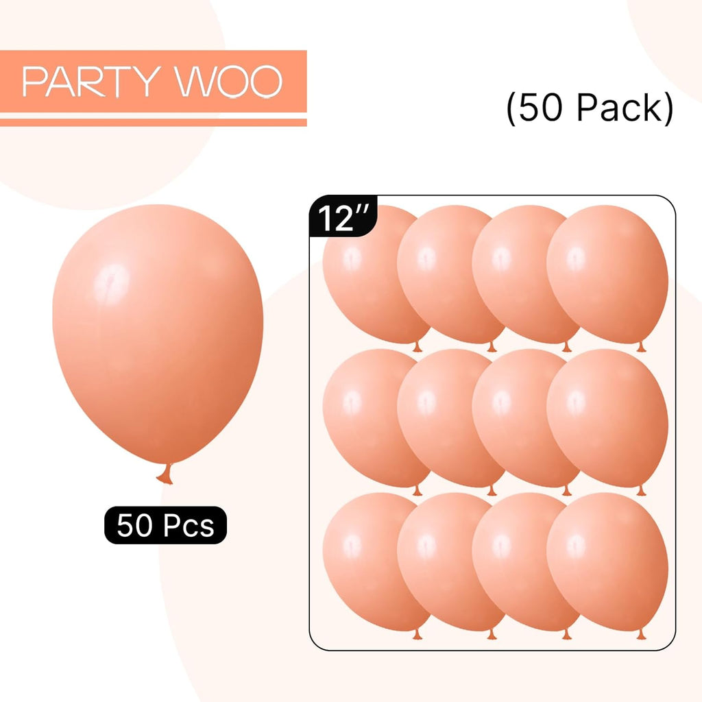 PartyWoo Peach Balloons - 50pcs 12 Inch Light Orange Latex Helium Balloons for Celebrations