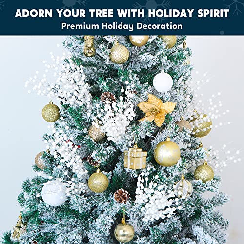 Joiedomi White 24 pcs Christmas Tree Berry Stem Glittery Twigs Holiday Decor