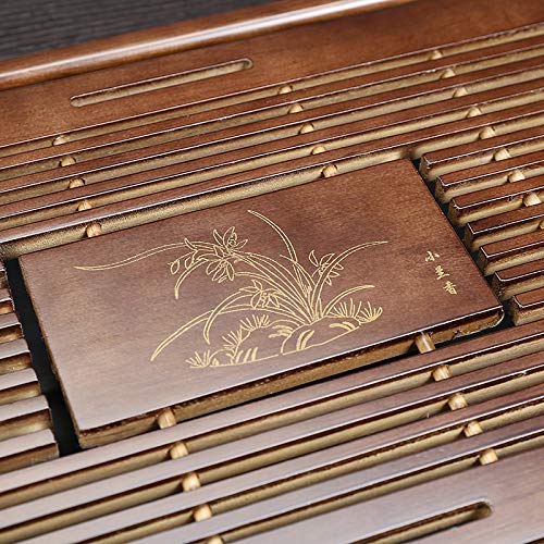 RORA Bamboo Tea Tray Chinese Gongfu Tea Serving Tray with Drawer Type Water Storage Drainage Kungfu Tea Set Table (Brown)