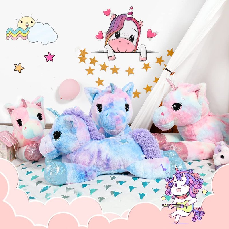 Muiteiur 31.6 Inch Unicorn Stuffed Animal, Large Stuffed Unicorn for Girls, Soft Plush Pillow Gifts for Girls Boys Kids, Blue