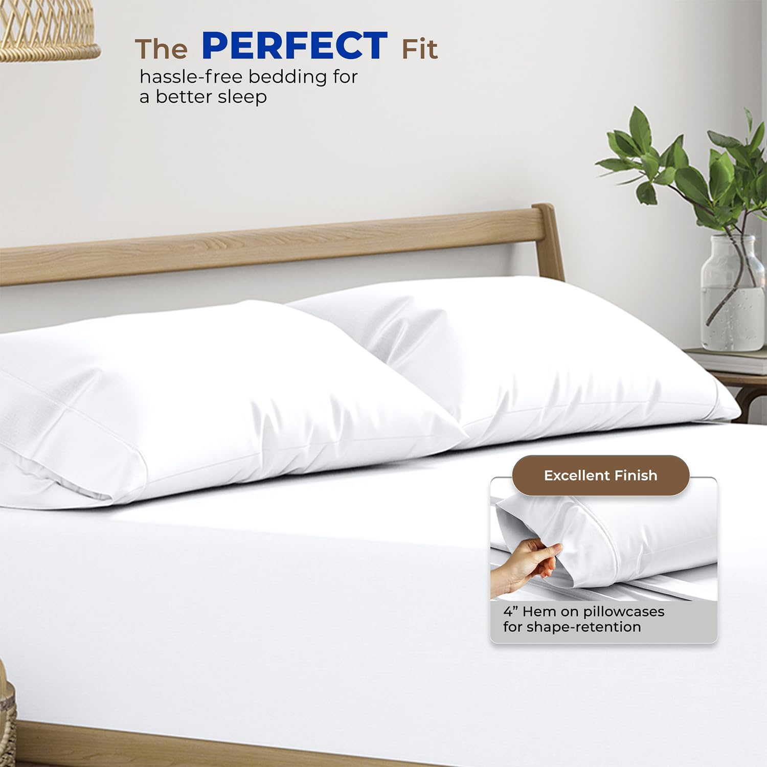 Thread Spread 100% Egyptian Cotton Pillow Cases - Luxury Queen Size Set of 2 | Soft Cooling Sateen (White)