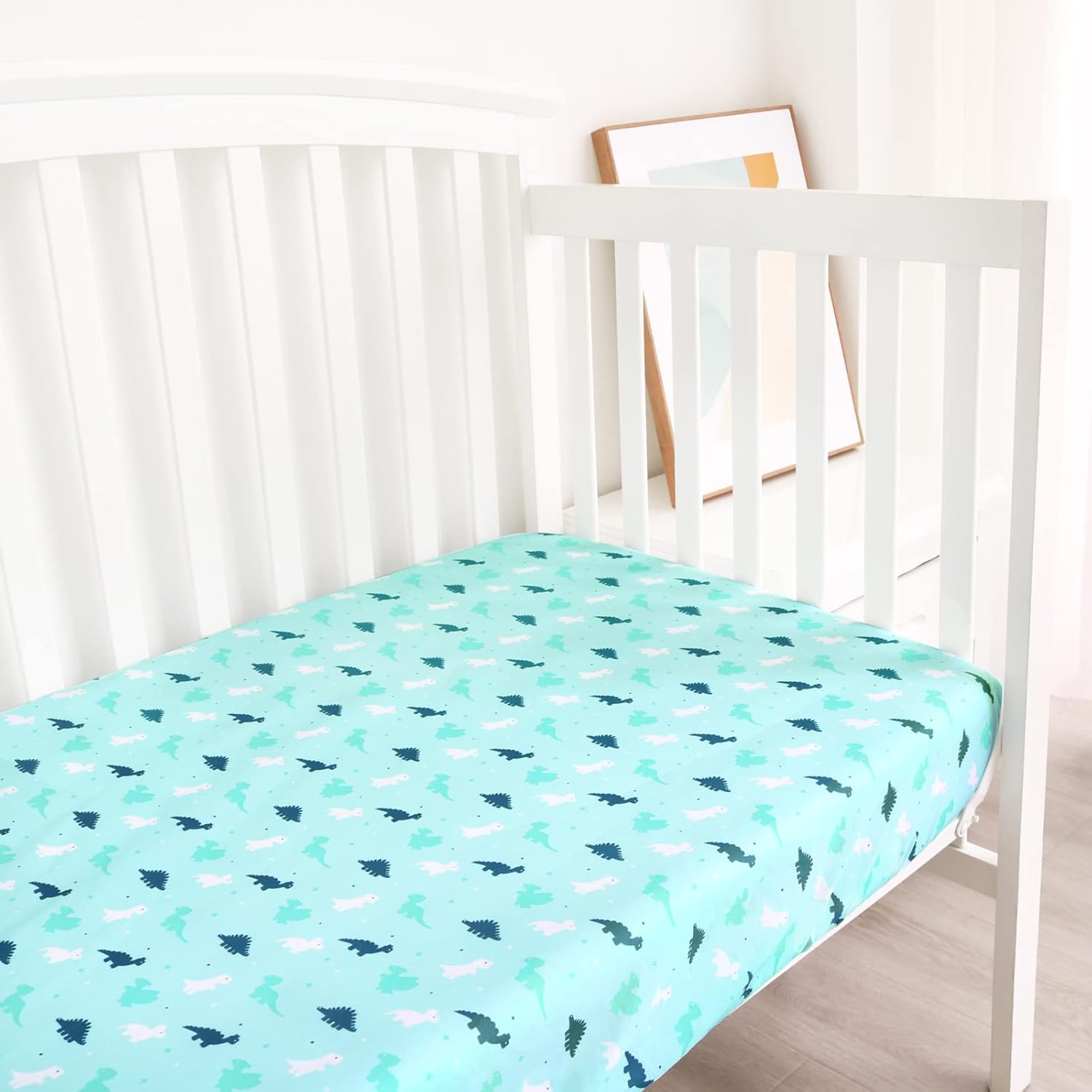 Skiennix Crib Sheets - Soft & Breathable Fitted 2-Pack for Standard Crib & Toddler Mattress | Dinosaurs & Ocean Design, 52'' x 28''