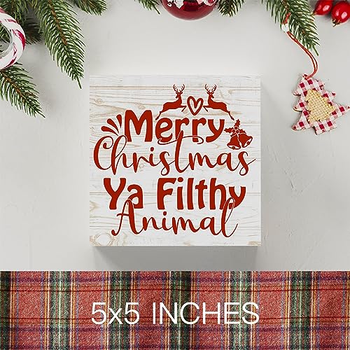 WRSUNT Home Alone Décor Winter Merry Christmas Ya Filthy Animal Wood Box Sign - Animal Variant, 5 x 5 Inches