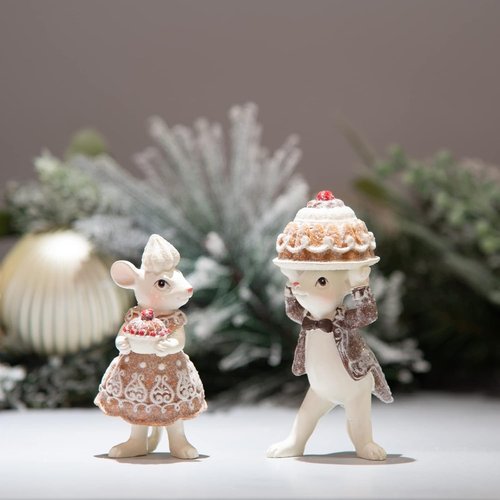 Braxio Christmas Gingerbread Mouse Figurine Set - Festive Tabletop Decor | Collectible Holiday Ornaments
