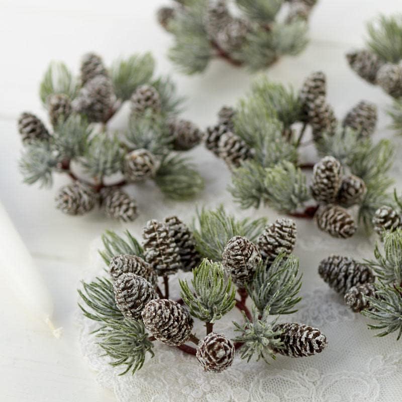 Regine Switzerland Artificial Pine & Pinecone Candle Rings - Set of 6 Faux Snowy Pine Decor