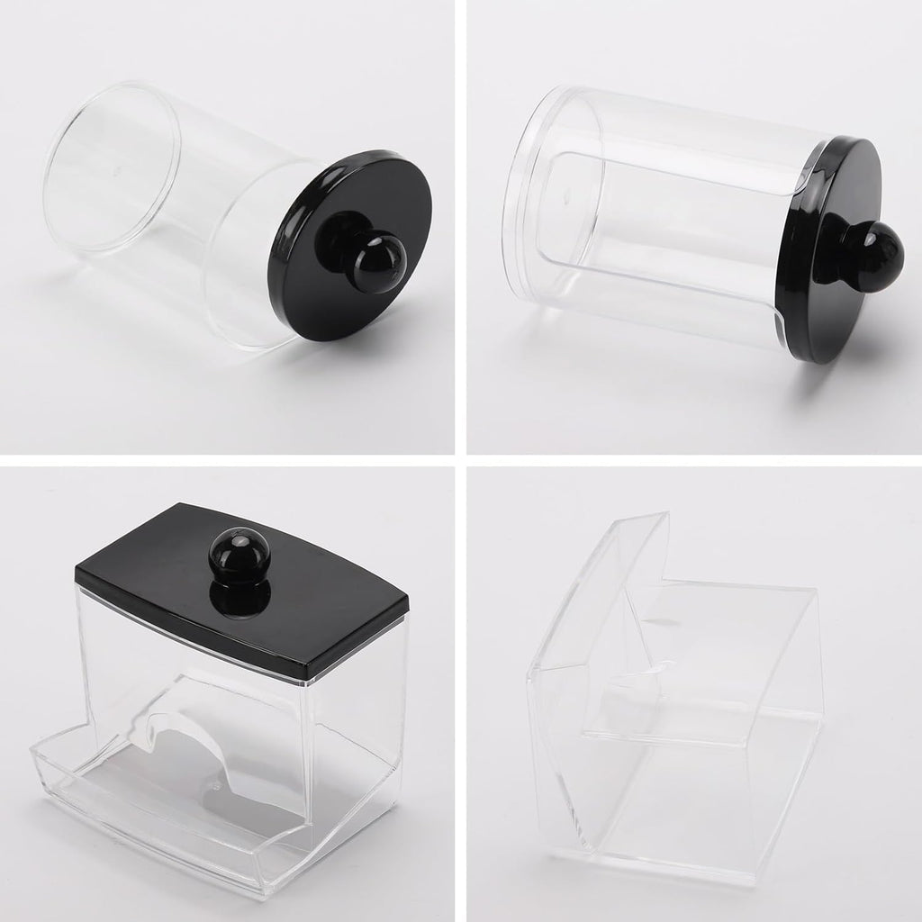 Tbestmax Qtip Holder Dispenser - 3 Pack Bathroom Organizers with Black Lids for Cotton Swabs & Pads