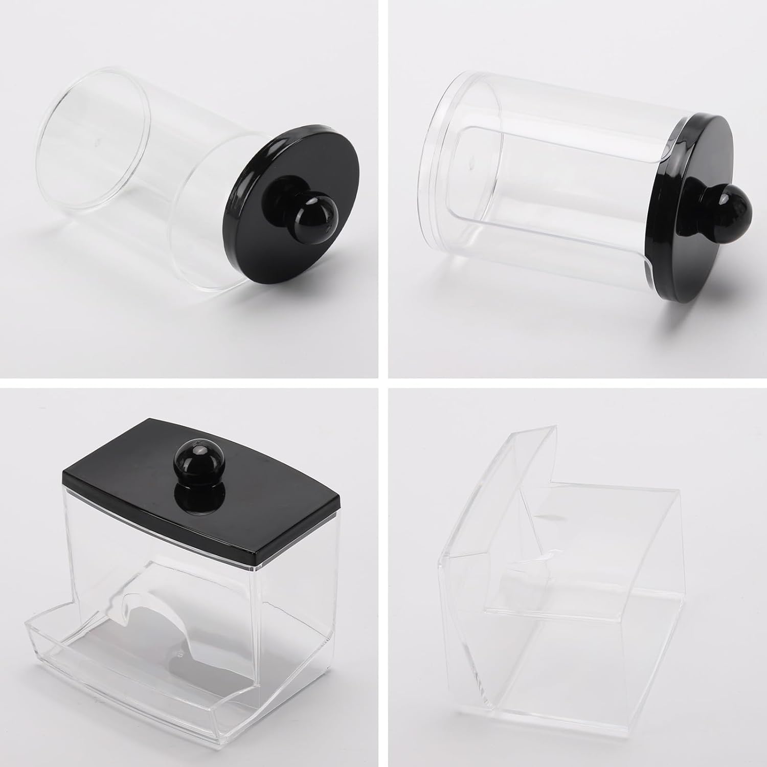 Tbestmax Qtip Holder Dispenser - 3 Pack Bathroom Organizers with Black Lids for Cotton Swabs & Pads