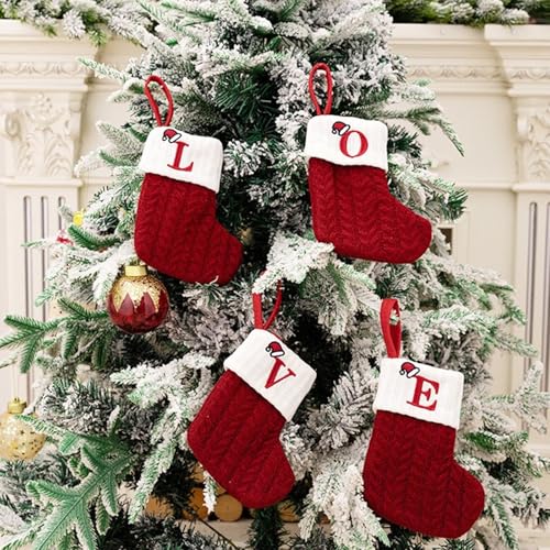 NUVCELKA Christmas Stocking Letters A-Z Red Cable Knit Mini Personalized Name Embroidered Y Variation