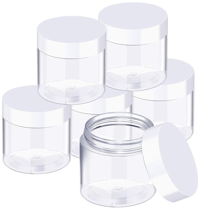 SATINIOR 6 Pack 16 oz Plastic Jars Containers with Lids Wide-mouth Refillable Leakproof Reusable Round Empty Jars for Travel Cosmetic Dry Food Spice Cookie Candy Home Kitchen Organizing(White)