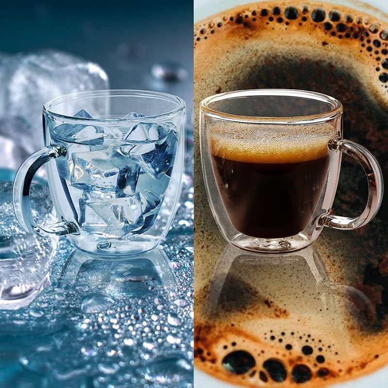 Double Wall Borosilicate Glass Coffee Mugs Set of 2 5oz Insulated Drinkware