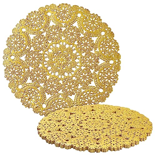 Gold 10 Inch Paper Doilies, 60-Pack Round Lace Placemats for Wedding & Table Decor