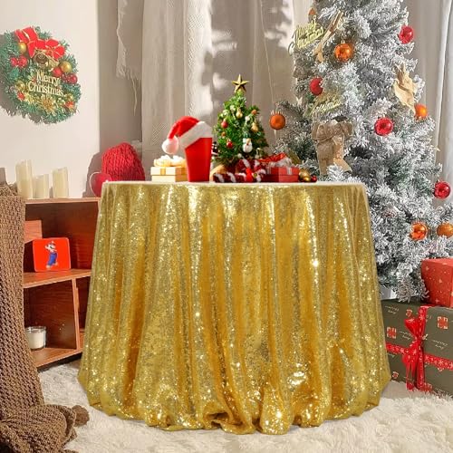 SquarePie Gold Round Sequin Tablecloth 132 Inch Wedding Party Decor