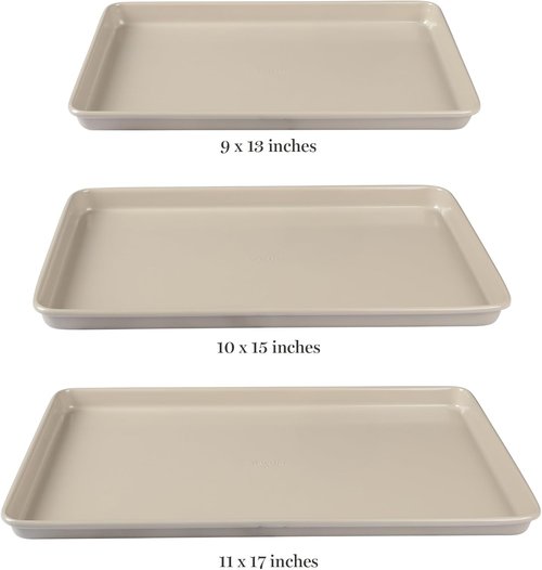 Martha Stewart Gallen 3-Piece Cookie Sheet Set - Nonstick Ceramic Baking Pans, Oven Safe to 450°F, Taupe